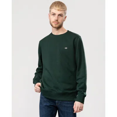 Gant Mens Regular Fit Shield Logo Crew Neck Sweatshirt In Green