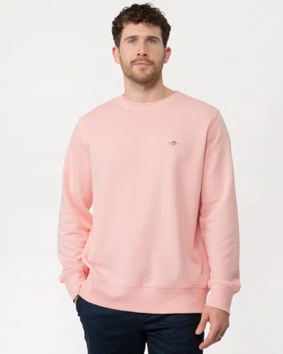 Gant Mens Regular Fit Shield Logo Crew Neck Sweatshirt In Pink