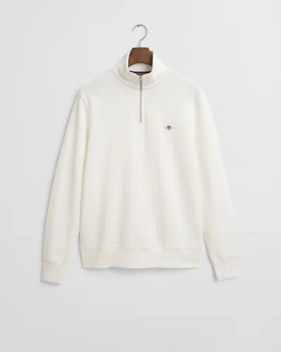 Gant Mens Regular Fit Shield Logo Half Zip Sweatshirt In White