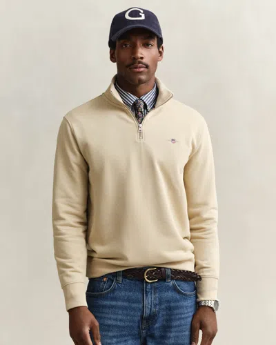 Gant Mens Regular Fit Shield Logo Half Zip Sweatshirt In Neutral