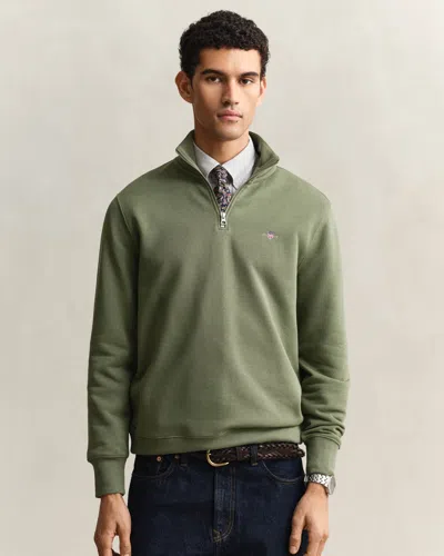 Gant Mens Regular Fit Shield Logo Half Zip Sweatshirt In Green