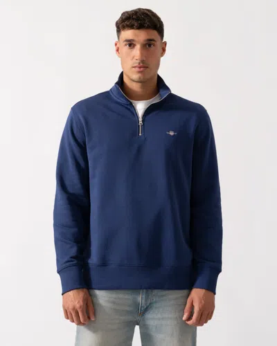 Gant Mens Regular Fit Shield Logo Half Zip Sweatshirt In Blue