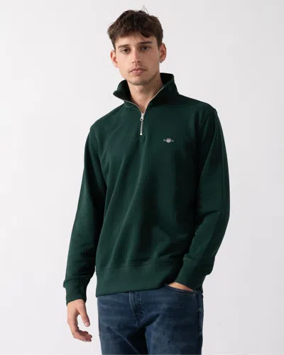 Gant Mens Regular Fit Shield Logo Half Zip Sweatshirt In Green