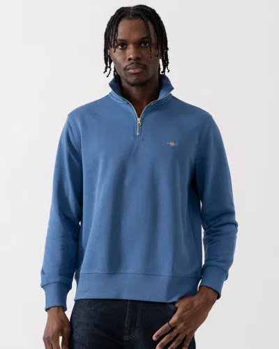 Gant Mens Regular Fit Shield Logo Half Zip Sweatshirt In Blue