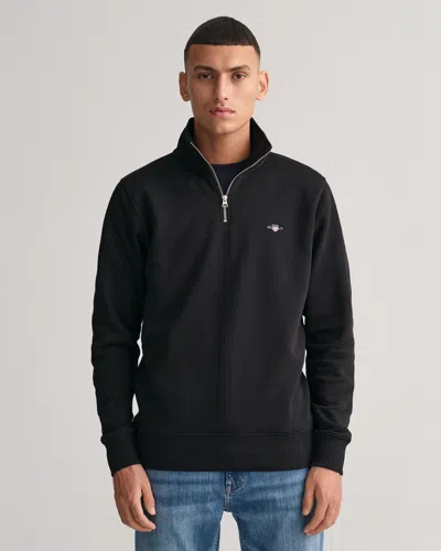 Gant Mens Regular Fit Shield Logo Half Zip Sweatshirt In Black