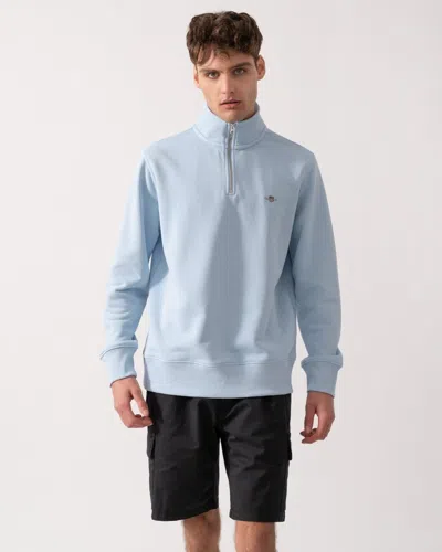 Gant Mens Regular Fit Shield Logo Half Zip Sweatshirt In Blue