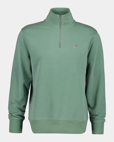 Gant Mens Regular Fit Shield Logo Half Zip Sweatshirt In Green