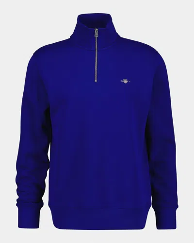 Gant Mens Regular Fit Shield Logo Half Zip Sweatshirt In Blue