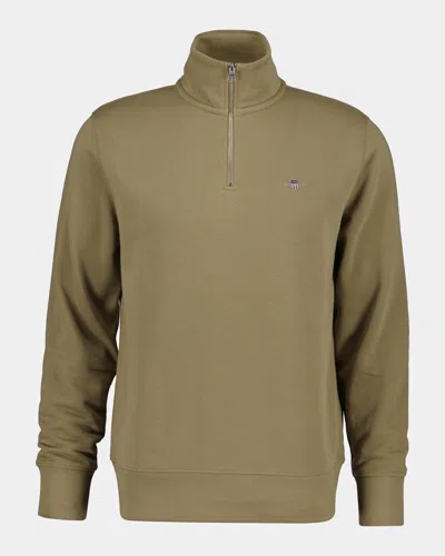 Gant Mens Regular Fit Shield Logo Half Zip Sweatshirt In Green