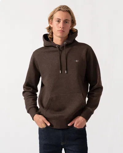 Gant Mens Regular Fit Shield Logo Pullover Hoodie In 284 Black Brown Melange
