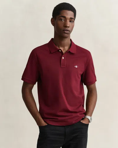 Gant Mens Regular Fit Short Sleeve Shield Logo Pique Polo In Red