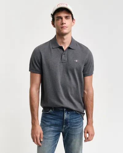 Gant Mens Regular Fit Short Sleeve Shield Logo Pique Polo In Gray
