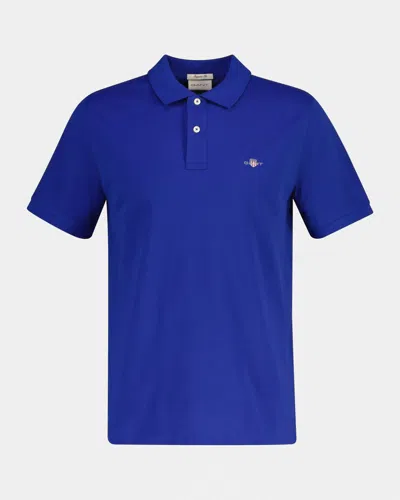Gant Mens Regular Fit Short Sleeve Shield Logo Pique Polo In Blue