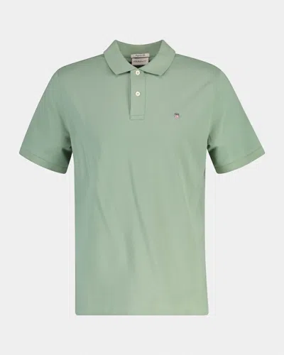 Gant Mens Regular Fit Short Sleeve Shield Logo Pique Polo In Green
