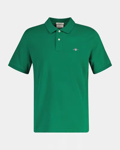 Gant Mens Regular Fit Short Sleeve Shield Logo Pique Polo In Green