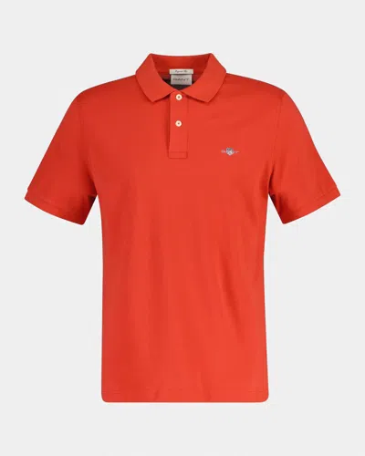 Gant Mens Regular Fit Short Sleeve Shield Logo Pique Polo In Orange