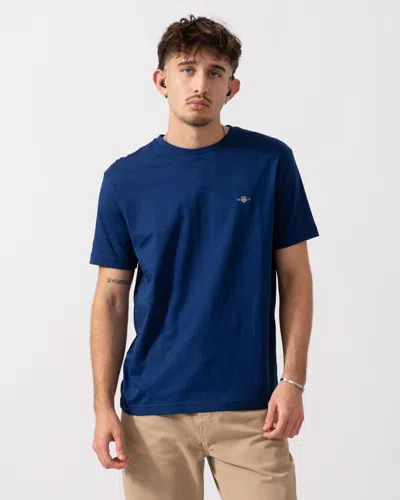 Gant Mens Regular Fit Short Sleeve Shield Logo T-shirt In Blue