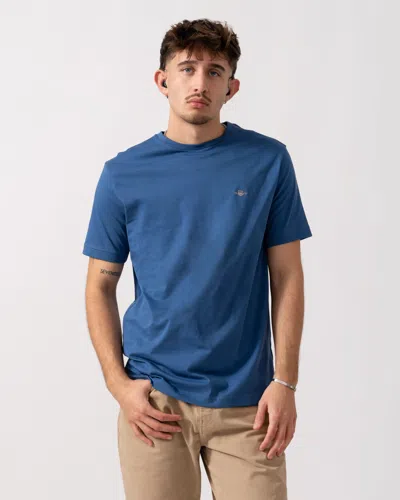 Gant Mens Regular Fit Short Sleeve Shield Logo T-shirt In Blue