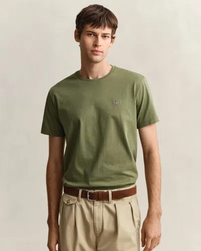 Gant Mens Regular Fit Short Sleeve Shield Logo T-shirt In Green