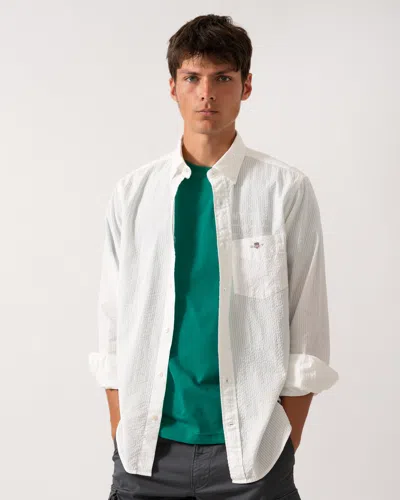 Gant Mens Regular Fit Solid Seersucker Shirt In White