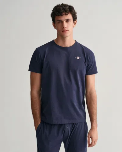 Gant Mens Evening Blue Shield-logo Short-sleeve Cotton-jersey T-shirt