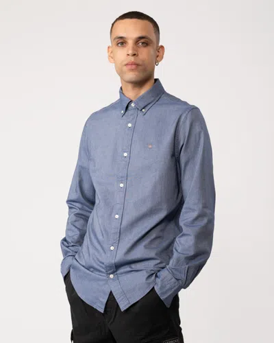 Gant Mens Regular Fit Long Sleeve Oxford Shirt In Blue