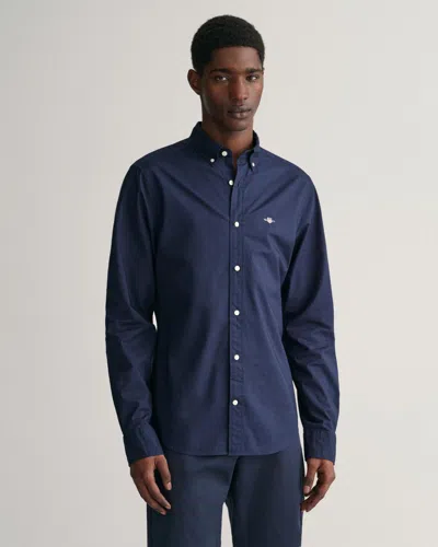 Gant Mens Regular Fit Long Sleeve Poplin Shirt In Blue