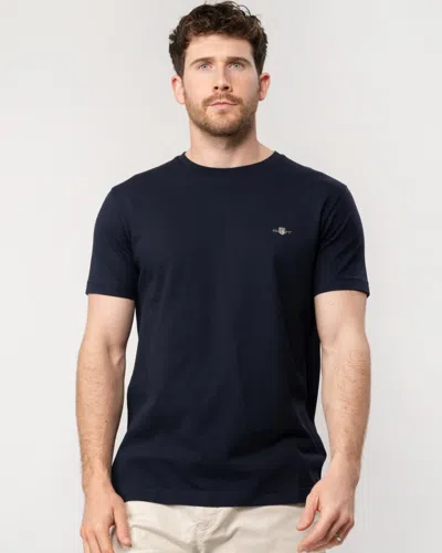 Gant Mens Evening Blue Shield-logo Short-sleeve Cotton-jersey T-shirt