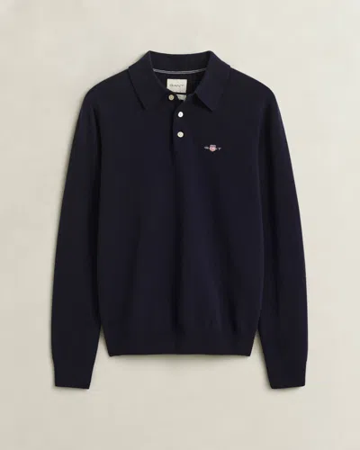 Gant Mens Superfine Lambswool Long Sleeve Polo In Blue