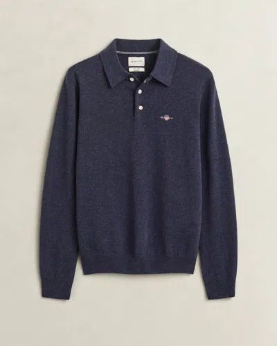 Gant Mens Superfine Lambswool Long Sleeve Polo In Blue