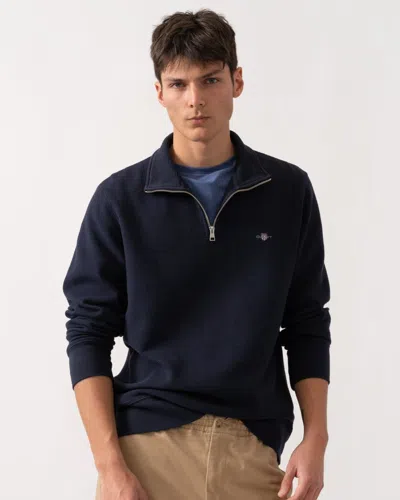 Gant Mens Texture Half-zip Sweatshirt In Blue
