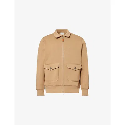 Gant Mens Warm Khaki Ponte Di Roma Patch-pocket Cotton-jersey Jacket In Brown