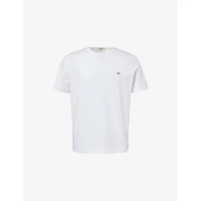 Gant Mens  Shield Embroidered-logo Cotton T-shirt In White