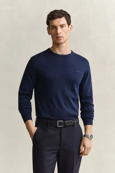 Gant Merino Wool Crew Neck Sweater In Blue