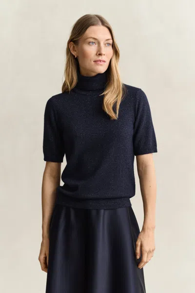 Gant Metallic Wool Blend Turtleneck Sweater In Blue