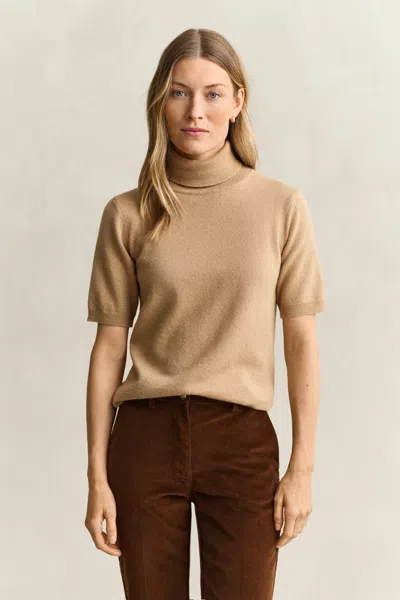 Gant Metallic Wool Blend Turtleneck Sweater In Brown