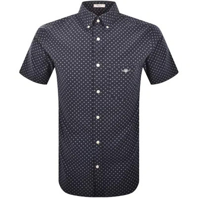 Gant Micro Print Short Sleeved Shirt Evening Blue