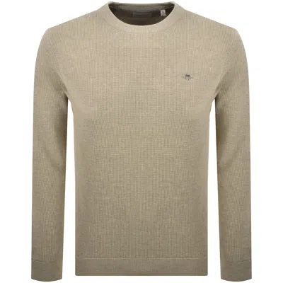 Gant Micro Textured Crew Neck Jumper Beige In Neutral