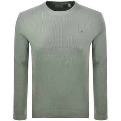 Gant Micro Textured Crew Neck Jumper Grey In Green