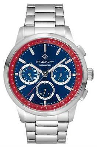 Pre-owned Gant Middletown 100m (44mm) Blue & Red Dial / Stainless Steel G154018 Watch