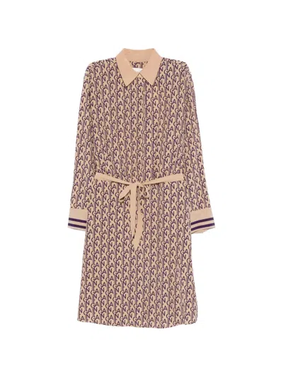 Gant Monogram Belted Midi Dress In Brown