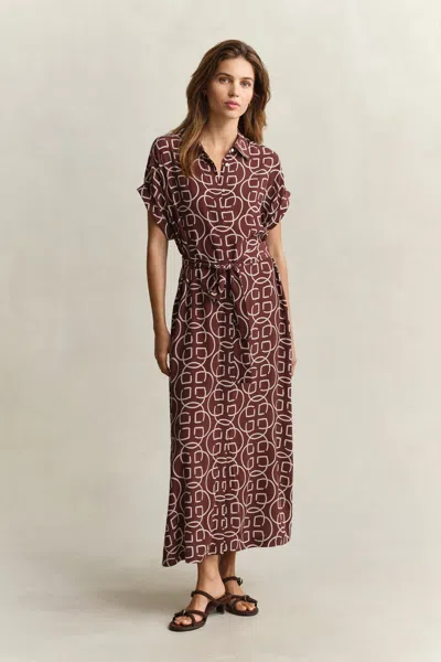 Gant Monogram Cap Sleeve Dress In Brown