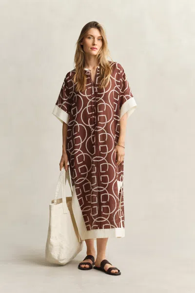 Gant Monogram Cotton Silk Caftan In Brown