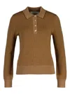 Gant Monogram-pattern Knitted Polo Shirt In Brown