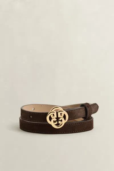 Gant Monogram Suede Belt In Brown
