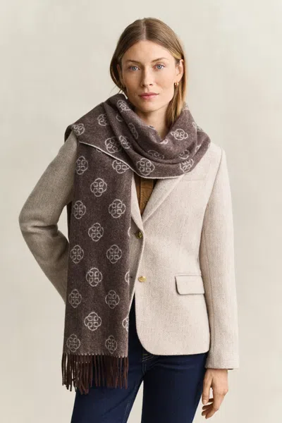 Gant Monogram Wool Scarf In Brown