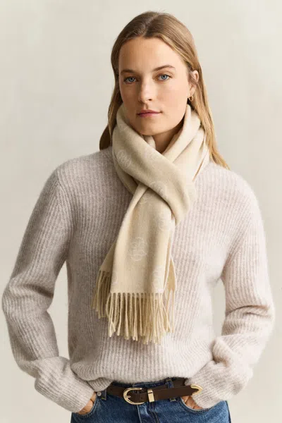 Gant Monogram Wool Scarf In Oat Beige