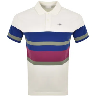 Gant Multi Stripe Pique Polo T Shirt Cream In White
