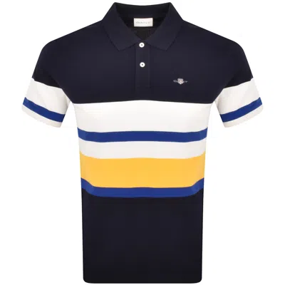 Gant Multi Stripe Pique Polo T Shirt Navy In Black