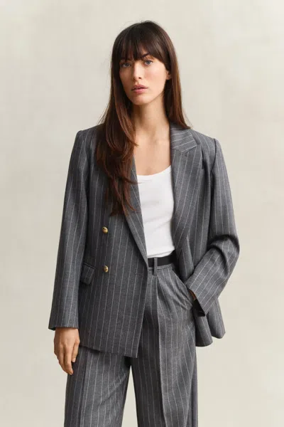 Gant Pinstripe Club Blazer In Gray